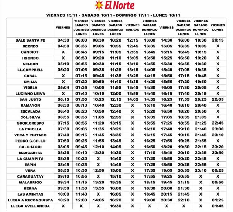 El Norte Horarios fin de semana largo